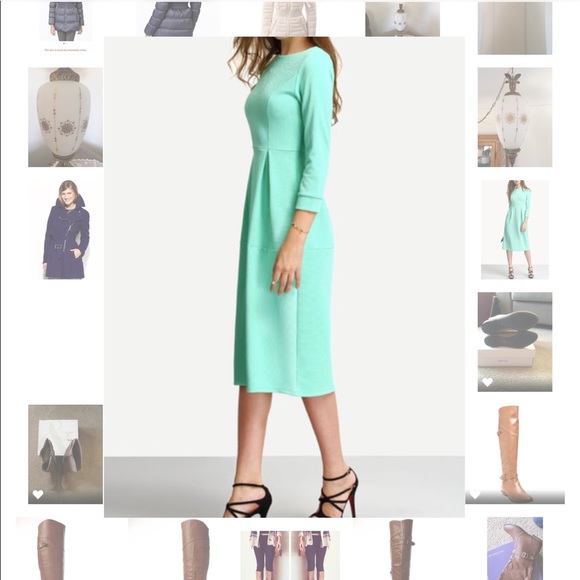 NEW Mint Green 3/4 Sleeve Box Pleated Midi Dress M - Picture 4 of 9